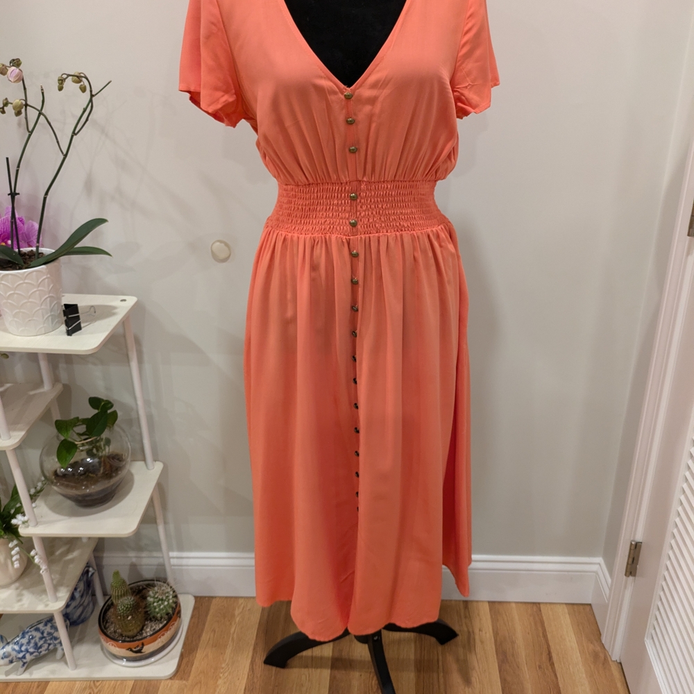 Modcloth Orange Flutter Sleeve V-Neck Maxi Dress Size Medium